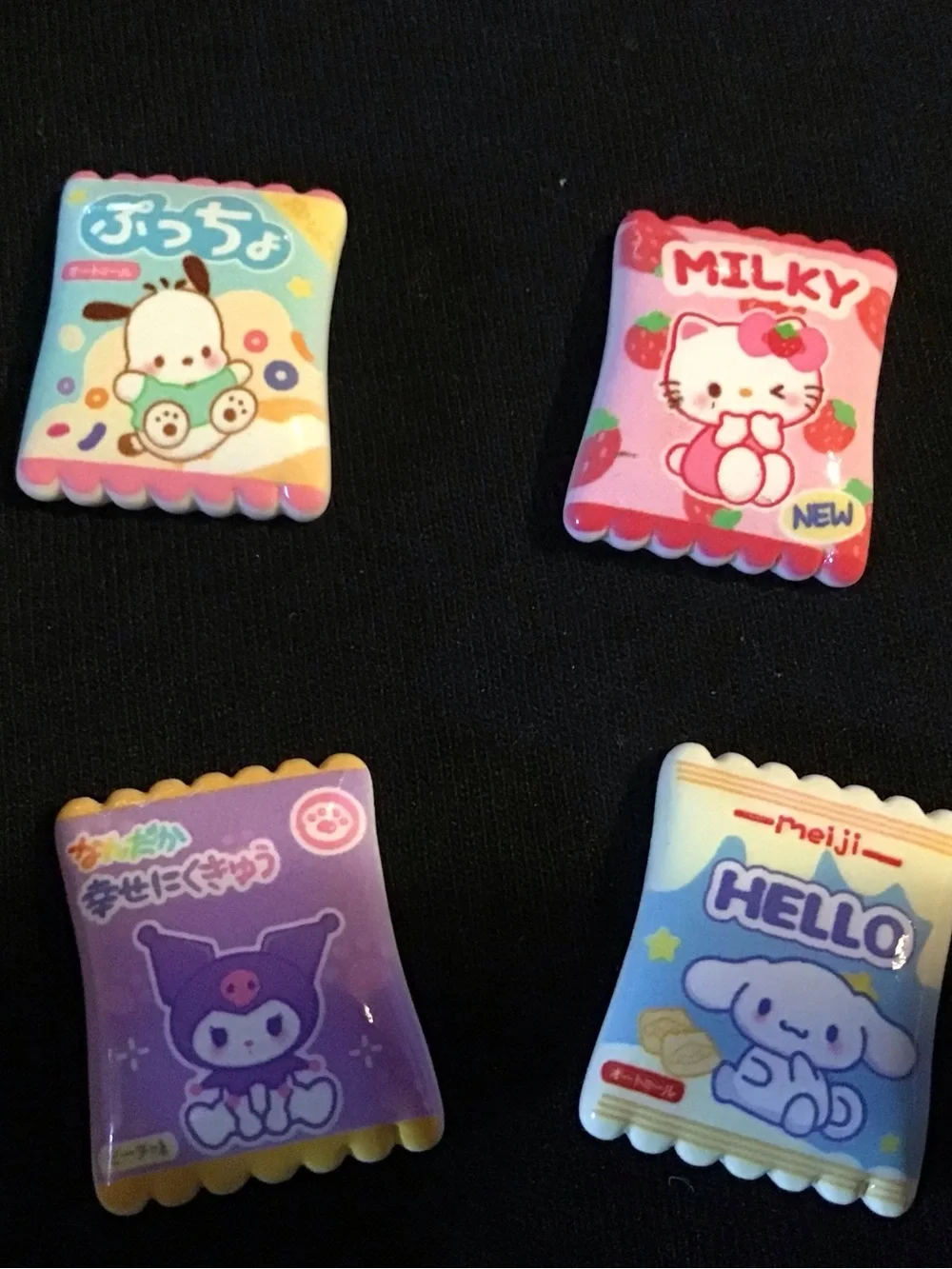 Cute Japanese Kawaii Candy Character mini magnet set- Pink, Blue, Purple, Yellow